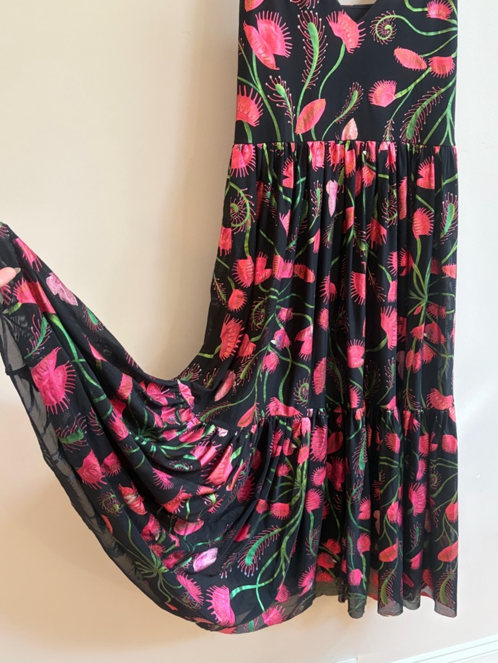 Blackmilk Venus Fly Trap I Eat Flies Floral Bug Midi Midaxi Metallic Mesh Dress - Picture 6 of 12